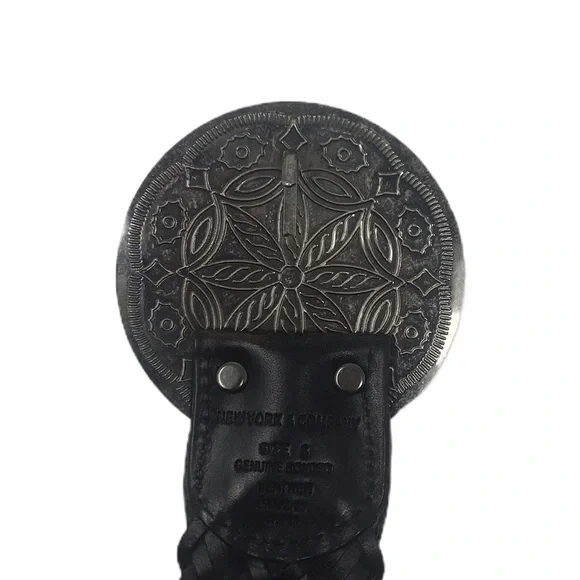 New York & Co Braided Brown Leather Belt Silver Medallion Buckle - Picture 7 of 14